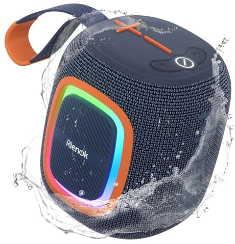 RIENOK Bluetooth Lautsprecher Klein mit Licht FM Radio Bluetooth 5.3 Musikbox Kabellos Bass Box mit 15 Stunden Spielzeit Stereo Tragbar Wasserdicht TF Karte USB Stick Marine