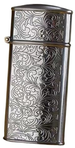Kerosinfeuerzeug, Vintage-Grabenfeuerzeug, Vintage-Zigarettenanzünder mit weicher Flamme for die Sammlung, dekoratives Geschenk (Kraftstoff Nicht im Lieferumfang enthalten) (Color : Silver Flowers)