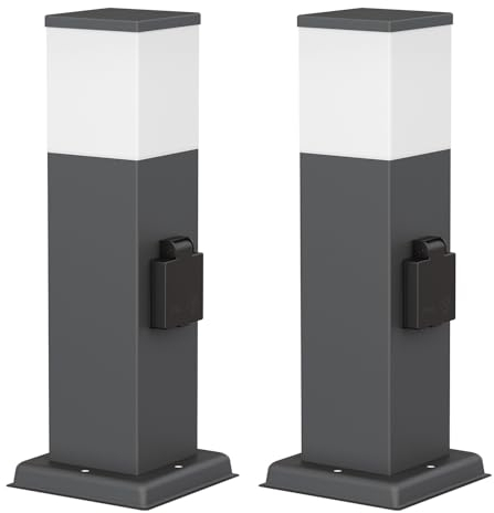 ledscom.de 2 x POLLY luz de camino/luz de bolardo para exteriores, IP44, 35 cm, antracita, 1x G9 máx. 10W, toma de corriente