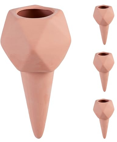 Relaxdays Sfere da Irrigazione a Goccia, Set da 4, Coni per Bottiglie da 1,5 Litri, Irrigatore per Piante, Terracotta, Ceramica