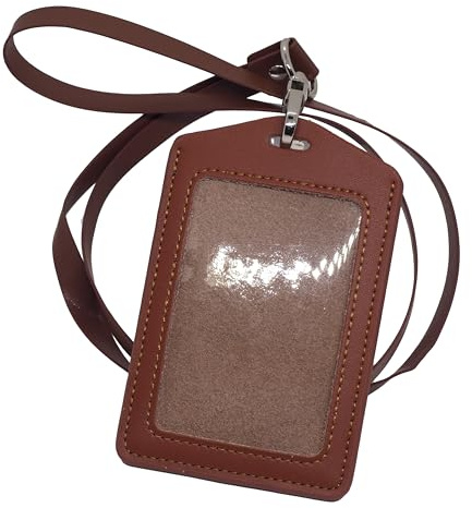 BAWAKO Ausweishüllen echt Leder, ID Kartenhalter Ausweishalter aus robustem Leder, ID Badge Holder mit PU leder Band (Hellbraun, V)