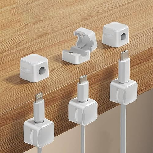 GBTUPOKW Magnetic Cable Management Clips Phone Charging Cable Holder Strong Adhesive Desk Cable Cord Organizer USB Wire Manager Keeper for Nightstand Office 6 Pack White