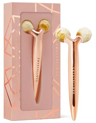 CRYSTALLOVE Gesichtsmassagegerät - Milchiger Bernstein - 3D Gesichtsroller - Anti-Aging Massageroller - Gesichtslifting Massager - Massagegerät - Face Massage Roller