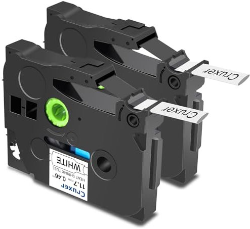 Cruxer 2er-Packung Kompatibel für Brother P-touch HSE-231 Schrumpfschlauch Schriftband，Schwarz auf Weiß Etikettenband 0,46'' 11.7mm x 1.5m Schriftband Ersatz für PT-E300 PT-D200 PT-H105