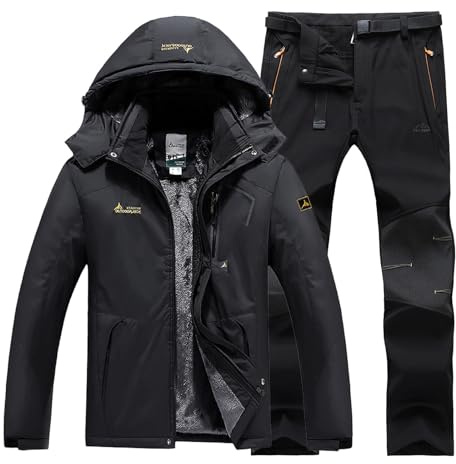 Generico Pensierini di Natale Tuta Sci Uomo Set Giacca da E Pantaloni Uomo, per Inverno, Caldo, Neve, Sci, Impermeabile, Antivento Snowboard (BK1, L)
