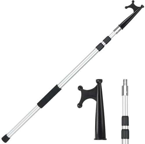 REDCAMP Bootshaken Teleskop, Aluminium, 110-250 cm, stufenlos verstellbar | Mehrzweck, schwimmfähig, stabil, abnehmbarer Hakenkopf, ausziehbar Boot Docking Pole, Arretierung, Bootszubehör, Schwarz