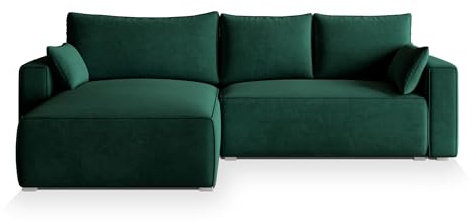 Masseno Ecksofa FORIL mit Schlaffunktion L-Form, Sofa mit Bettkasten, Wohnzimmersofa, Couch, Soffa, Bettsofa, Couchgarnitur- Grün, Monolith 37