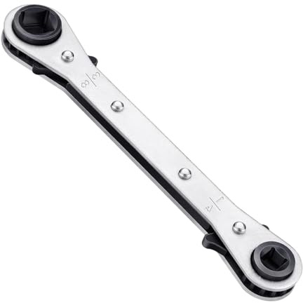 HVAC Service Wrench Tools, Quad Ratchet Spanner with 4 Sizes 3/8'' 1/4'' 5/16'' 3/16'', Bi-Directional Reversible Ratcheting Refrigeration Wrench for Air Conditioning & Refrigeration Equipment Repair