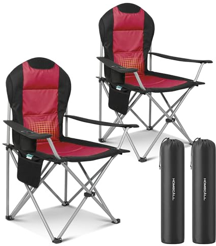 Homecall Campingstuhl Faltbar 150kg Belastbar Campingstuhl Hochlehner 108cm mit Lendenwirbelstütze, Gepolstert Klappstuhl Camping Stuhl Angelstuhl Faltbar für Garten Picknick (Rot - 2 Stück)