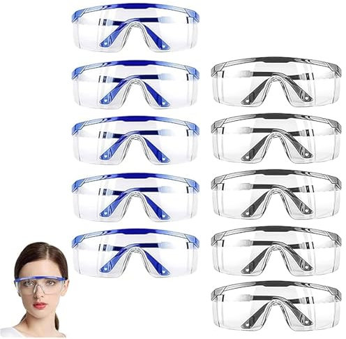 10 Stück Schutzbrille Arbeitsschutzbrille für Kinder Herren Damen, Laborbrille Staubschutzbrille im Set, Schutzbrille für Brillenträger Transparent für Baustelle Labor Schule Werkstatt Safety Glasses