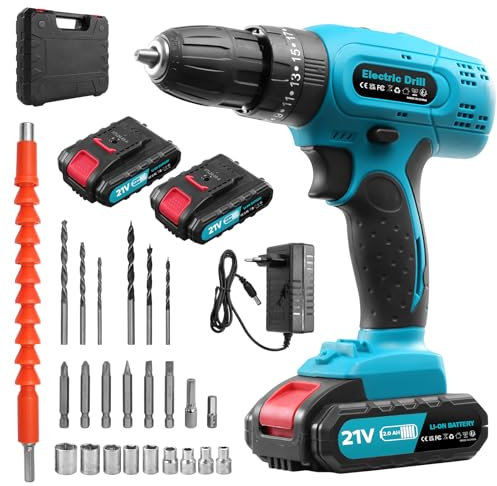 Dibaful Akku Schlagbohrschrauber 21V 50Nm Bürstenlose Schlagbohrmaschine 25+3 Drehmomentstufen | Akkubohrer 2 Gang Bohrfutter Bohrschrauber mit LED und 2x2Ah Akkus Ladegerät Zubehör Set und Koffer