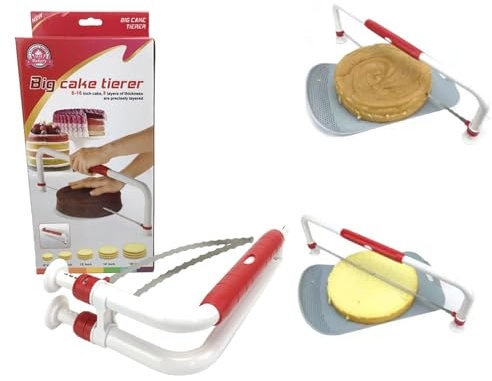 Adjustable Cake Cutter Slicer, Foldable Cake Leveller with Video Guide, Stainless Steel Wire Cake Slicer for 6-16 Inch Layer Cakes, Leveler Baking Tool for Home & Professional Bakers (Red)