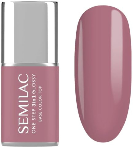 S201 Semilac UV-nagellack 3-i-1 One Step Glossy Earth Pink 7 ml – naken rosa UV-gel nagellack | Integrerad bas och topprock | Glans och håll upp till 21 dagar