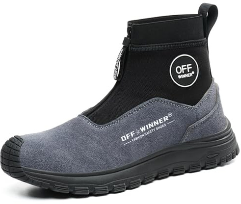 AlkYutd Men's Welding Work Boots Lightweight Zipper Plastic Steel Toe Puncture Proof Safety Shoes Grey-11.5-46