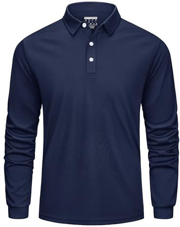 Cavva Poloshirts Herren Langarm Funktionsshirt Wandershirt Outdoor Sport Golf T-Shirts mit Knopfleiste Casual Dunkelblau S