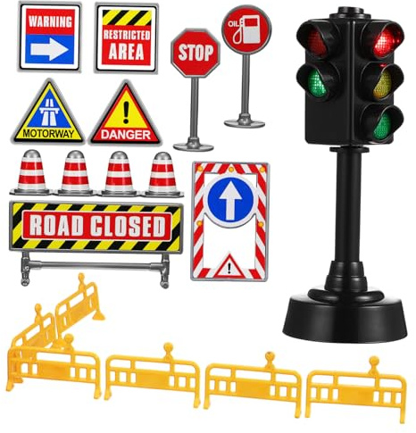 FUNNETOYU Kleiner Verkehrszeichen Satz Kinder Verkehrsschilder Spielzeug Mit Ampel Und Kleiner Kegeln Für Vorschule Und Lernspiele
