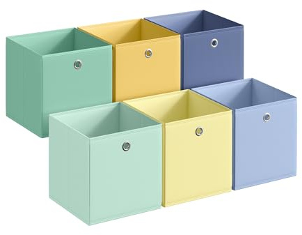 SONGMICS Storage Cubes, Set of 6 Collapsible Storage Boxes, Odourless, 26 x 26 x 28 cm, Fit Cube Storage Unit, Rainbow Storage Bins, Colourful Fabric Bins for Bedroom, Living Room RFB226XA08 | Rainbow Storage Bins, Fit Cube Storage Unit,Odourless, for Bedroom, Living Room, Colourful, TINA Collection RFB226XA08