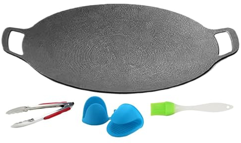 Sartén coreana para barbacoa – Sartén de hierro fundido para estufa con asas, accesorio para barbacoa con cepillo para barbacoa, guantes de barbacoa y pinzas para barbacoa, para carne, mariscos