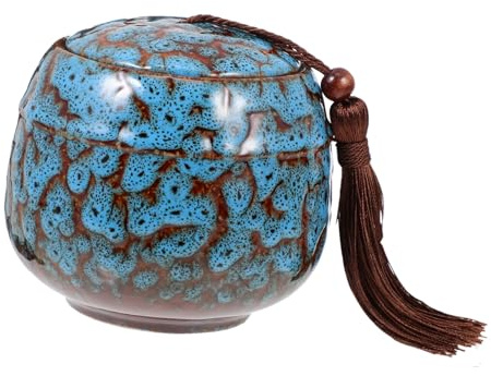 Cabilock Vintage Ceramic Tea Jar with Sealed Lid Multipurpose Storage Canister for Loose Tea Dried Fruits Coffee Home Kitchen Organizer Retro Style Decorative Container