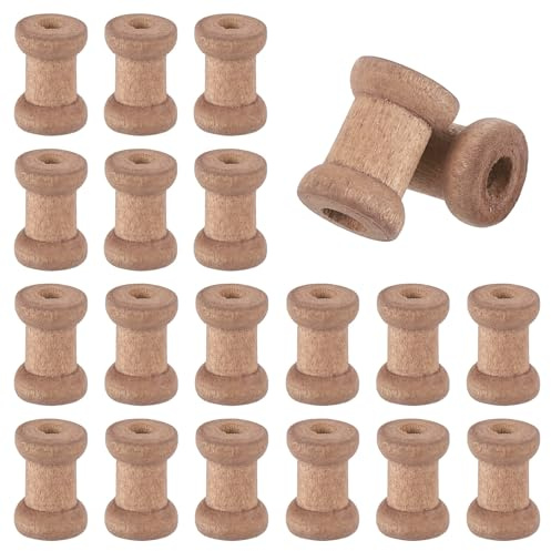 sourcing map 20Pcs Wooden Spools for Crafts, 0.55In Natural Wood Empty Spools Thread Wooden Bobbins for Wire Weaving Cord Sewing Twine Ribbon Chain Wrapping Organizing, Brown