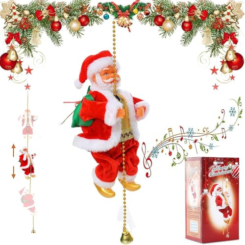 Kletternder Weihnachtsmann, Elektrisch Klettern Santa Claus mit Leiter, Singender Weihnachtsmann Figur, Weihnachtsdeko Outdoor Indoor, für Weihnachtsbaum Fenster Wände Garten