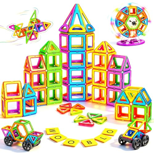 WOOBLO Magnetische Bausteine für Kinder, 136 Teile Magnetbausteine Bausatz | Magnetspiel, Montessori Spielzeug ab 3 Jahre, Kreatives Lernspielzeug Geschenk für Jungen & Mädchen