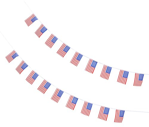 VANZACK Bandiere Americane Filo 38 Pezzi 14X21 CM Festone Decorativo Leggero per Festa 4 Luglio Stendardi Appesi per Celebrazioni e Scenografie Fotografiche