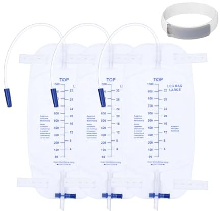 3pcs 1000ML Urinary Drainage Bag,Urine Bag Catheter Leg Bags with Anti Reflux Chamber,Individually Urine Catheter Night Bag