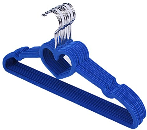 10 Stück Starke & Schlanke, Leichte Kleiderbügel - Rutschfester Kleiderbügel für Platzersparnis - Herzförmiger Samt, Hemden, Hosen, Blusen, Schals, Mäntel - Kleiderständer (Blau)
