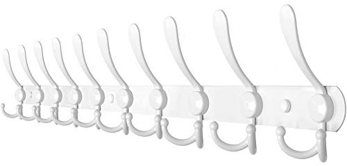 WEBI Coat Rack Wall Mount,10 Hooks,96 cm Long Coat Hooks Wall Mounted,Coat Hanger Wall,Triple Hooks for Hanging Coats,Clothes,Jacket,Hats,White