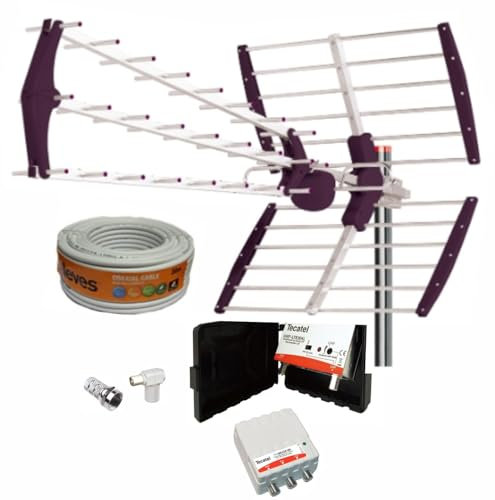 Kit Antena TV TECATEL 18 dB + Amplificador 30 dB + Fuente Alimentación 2 Salidas + Conexiones + 20m Cable
