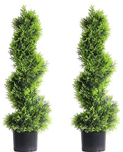 Künstlicher Formschnitt-Zypressenbaum, 90 cm, 2 Packungen Formschnittbäume, für Innen- und Außenbereich, Haustürpflanzen, Formschnittbäume für die Veranda, 2 Stück