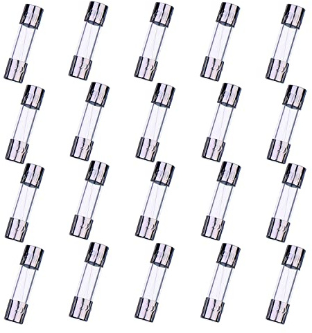 HUAREW F1AL250V 20 st 5 x 20 mm snabbblåsande glassäkring 1A 250 V 0,2 x 0,78 tum temporär säkring (20 st förpackning)