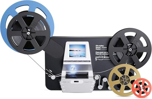 8mm & Super 8 Film to Digital Converter, Film Scanner Digitizer with 2.4 Screen, Convert 3” 5” 7” 9” Reels into 1080P Digital MP4 Files,Sharing & Saving on 32GB SD Card