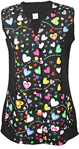 ETREXONLINE Giacche Donna Con Disegni Uniformi Con Bottoni da Lavoro Senza Maniche, Casacca Donna Con Bottoni per la Pulizia - Cuore XL