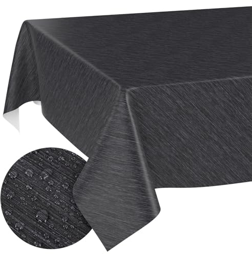 ANRO Wachstuchtischdecke Anthrazit Rechteckig 200x140 cm Schnittkante | Abwaschbar · Rutschfest · Pflegeleicht · Wasserabweisend · Wetterfest für In- & Outdoor