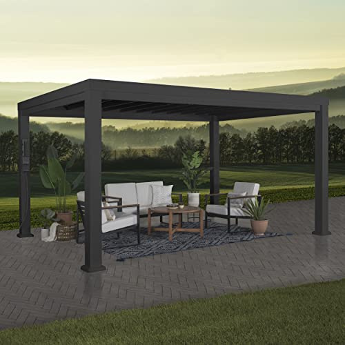 Backyard Discovery Trenton 14' x 12' Modern Galvanized Steel Pergola Kit with Shade Sail Canopy, All-Season Durability, PowerPort, High-Wind Rating for Outdoor Patio, Garden, Deck, Entertaining
