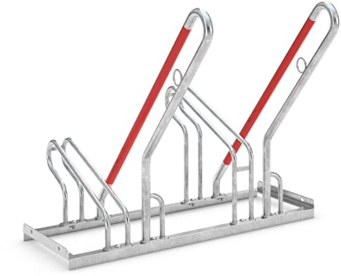 Anlehnparker 2502 XBF | Fahrradständer einseitig | für 2 extra breite Fahrräder | erweiterbar | Abwechselnde Hoch-/Tiefeinstellung | mit Anlehnbügel | Fahrradparker Bodenparker Mehrfachständer