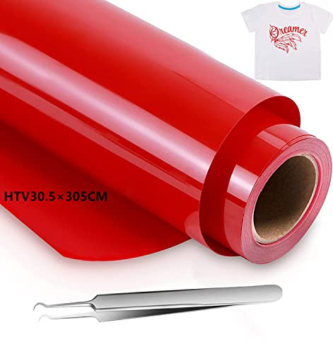 NCRGB Plotterfolie Textil 30.5×305cm,TransferfolieVinyl Vinylfolie Plotter Bügelfolie zum Bedrucken,Flexfolie Plotter Textil für DIY-T-Shirt & Anderen Stoffen Stoffe (Rot)