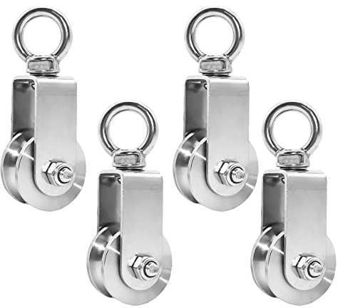 GothicBride 4 Pièces 34mm Poulie avec Roulement à Billes, Poulie de Levage Charge 250 kg, Poulie pour Cable en Acier Inoxydable pour Corde Fitness (4 pièces, 34 mm)