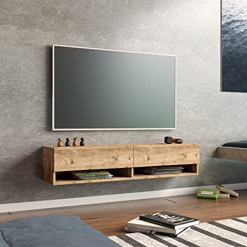 [en.casa] TV-hängbräda med 2 förvaringsfack Laitila Lowboard, väggskåp, 140 cm, TV-bord, vägghylla, hängande ek, rustik