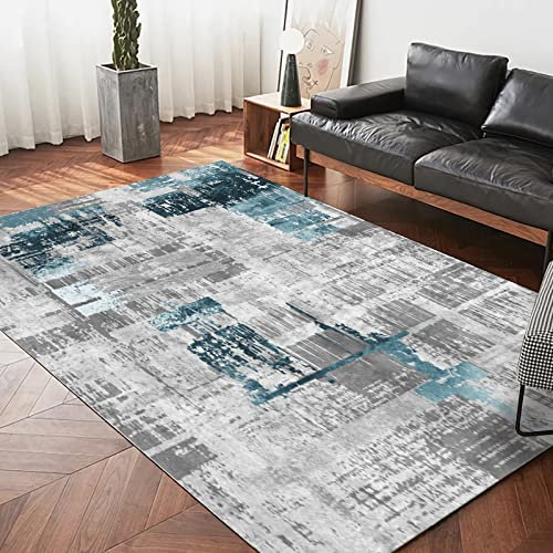 Teppich bettumrandung Teppich,Waschbarer, Rutschfester Teppich, Graublaues Tintendesign deko Flur,deko für Zimmer 140x200cm