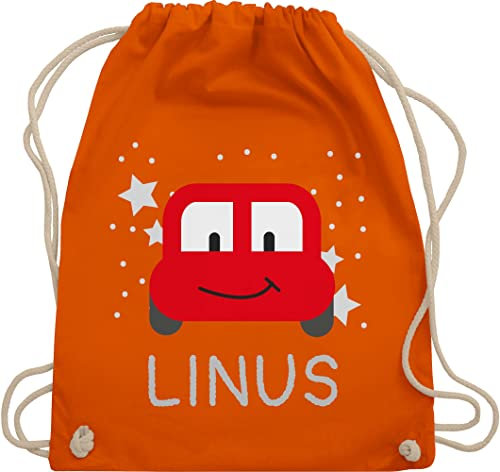 Turnbeutel Rucksack - Spielzeug Auto und Dein Name - Unisize - Orange - personalisierter beutel kinder kindergarten wechselbeutel cars junge turnsackerl sportbeutel kita bag autos wunschname