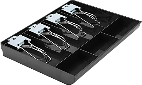 Cash Drawer Insert Tray 4 Compartment with Bill Clip for Cash Register Money Storage ABS Tray Black 32.2x24.5cm Cash Drawer Till Draw Insert Register Insert Tray