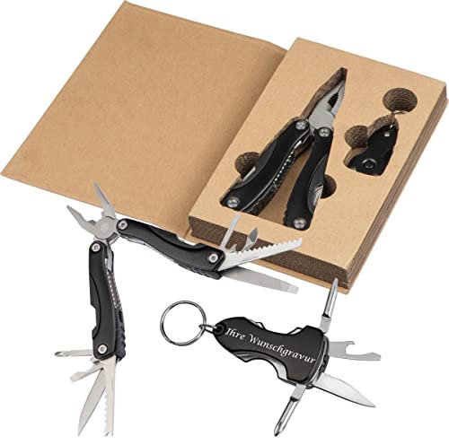 Werkzeugset mit Gravur / mit Multitool, Taschenmesser, Zange, Feile ...