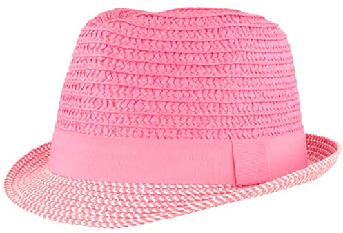 Barn stråhatt, sommarhatt, solhatt, 100 % papper, för pojkar och flickor, särskilt lätt och hopvikbar, Rosa rosa, 54 cm