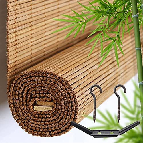 DUYULIANG Retro Bambusrollo Outdoor Wetterfest Sonnenschutz, Fenster Raffrollo Mit Hakenaufhängung, Bambusrollo Blickdicht 55% Verdunkelungsrollo, Balkon Küche Terrasse Anpassbar Rollo Jalousine