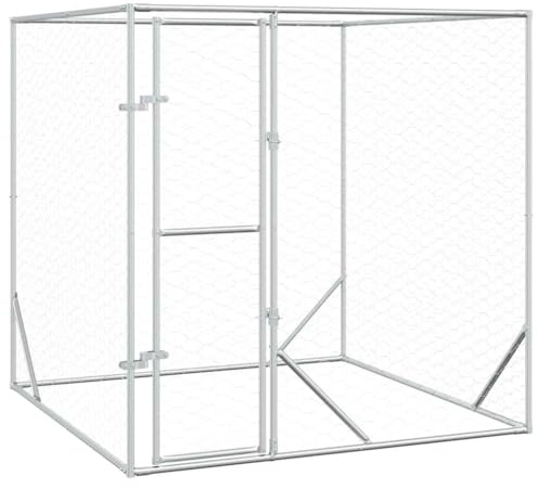 vidaXL Chenil d'Extérieur pour Chiens, Cage pour Chiens avec Porte, Niche pour Animaux de Compagnie, Enclos de Choits Jardin Patio, Argenté 2x2x2 m Acier Galvanisé