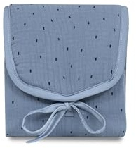 Interbaby Wickelunterlage Musselin PUNTOS Petroleum 45x75 | Tragbare faltbare wasserdichte Wickelauflage, 100% Baumwoll-Musselin Oberseite, für unterwegs