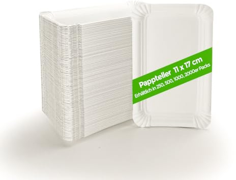 Ecocleo® Eco PAPPTELLER weiß | 250 Stück | Einweg Eckig Teller 11x17,5cm | Teller weiß, Pappteller stabil | Partygeschirr, Kuchenteller | Einwegteller aus Pappe recycelbar | EU Made